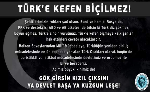 TÜRK OCAĞI'NDAN İDLİB AÇIKLAMASI: 